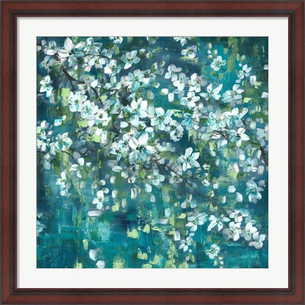 Framed Teal Blossoms Square Print