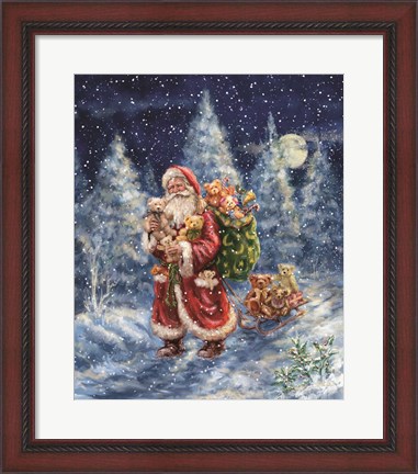 Framed Santa in Winter Woods with sack Print