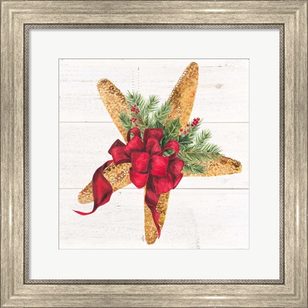 Framed Christmas by the Sea Starfish square Print