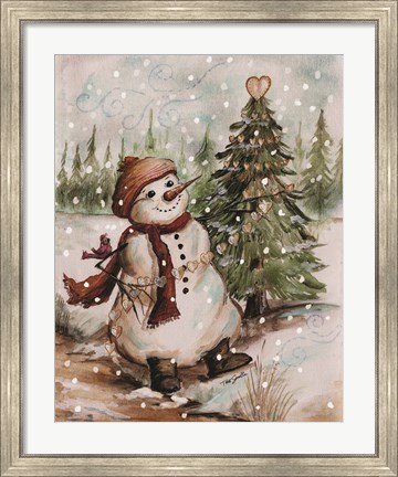 Framed Country Snowman I Print