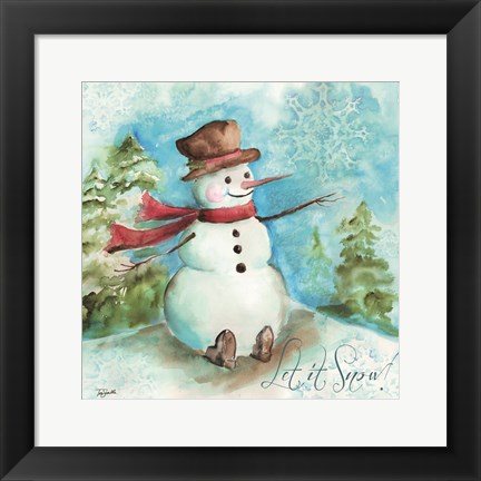 Framed Watercolor Snowmen I Print