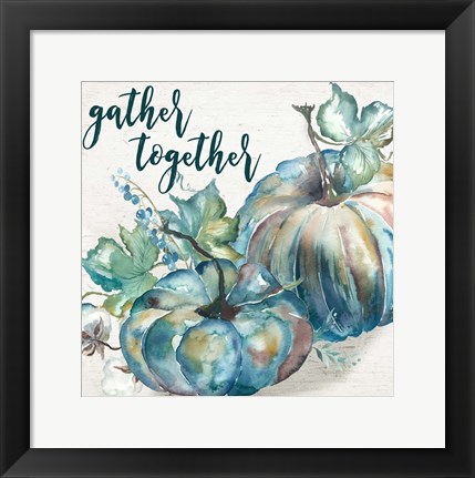 Framed Blue Watercolor Harvest  Square Gather Together Print