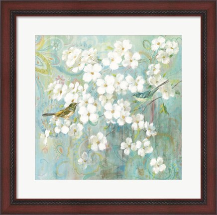 Framed Spring Dream II Teal Bird Print