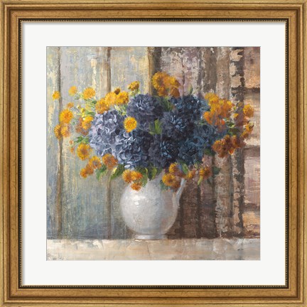 Framed Fall Dahlia Bouquet Crop Blue Print