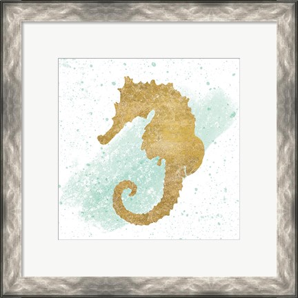 Framed Silver Sea Life Seahorse no Gold Splatter Print