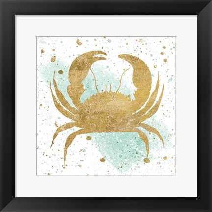 Framed Silver Sea Life Aqua Crab Print