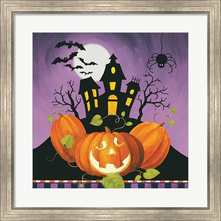 Framed Happy Haunting House on Pumpkins Print