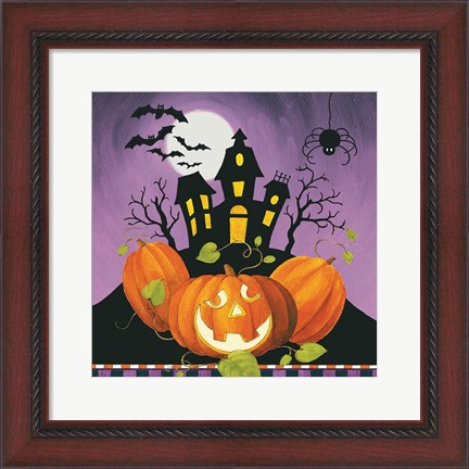 Framed Happy Haunting House on Pumpkins Print