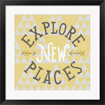 Framed Mod Triangles Explore New Places Retro Print