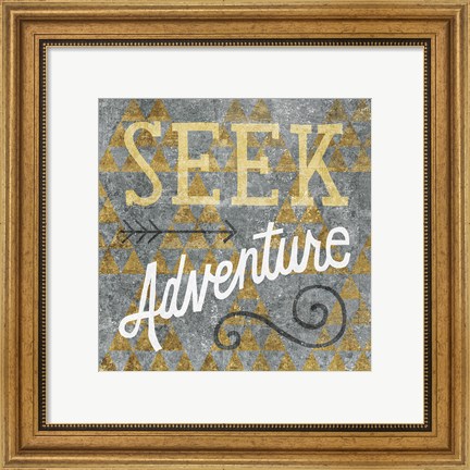 Framed Mod Triangles Seek Adventure Gold Print