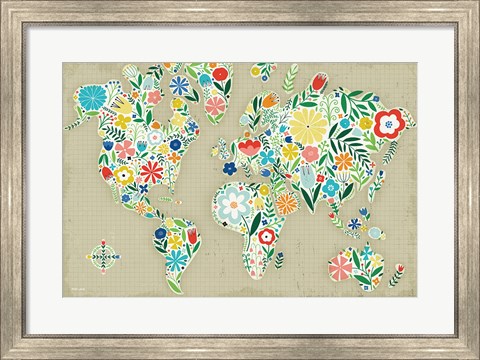 Framed Floral World Tan Print