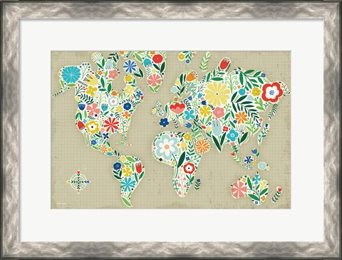 Framed Floral World Tan Print