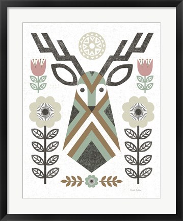 Framed Folk Lodge Deer II Hygge Print