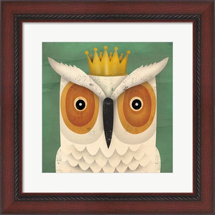 Framed White Owl with Crown Print