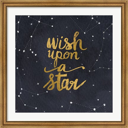 Framed Starry Words Gold - Wish Upon A Star Print