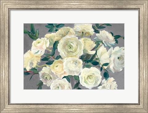 Framed Roses in Cobalt Vase Steel Gray Crop Print