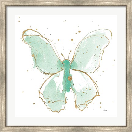 Framed Gilded Butterflies II Mint Print