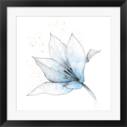 Framed Blue Graphite Flower IX Print