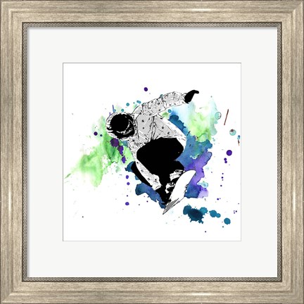 Framed Snowboarder Watercolor Splash Part II Print