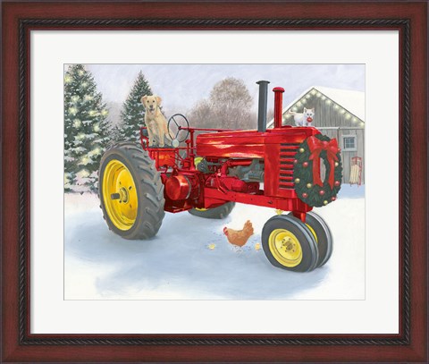 Framed Christmas in the Heartland III Red Tractor Print