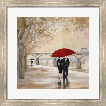 Framed Romantic Paris III Red Umbrella Print