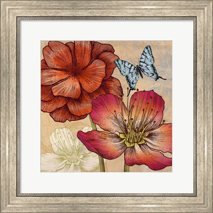 Framed Flowers and Butterflies (detail) Print