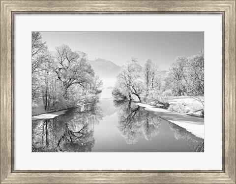 Framed Winter landscape at Loisach, Germany (BW) Print