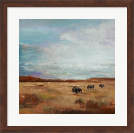 Framed Buffalo Under Big Sky Red and Brown Print