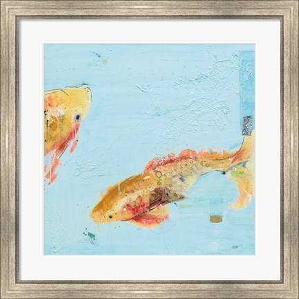 Framed Fish in the Sea II Aqua Print