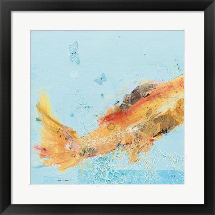 Framed Fish in the Sea I Aqua Print