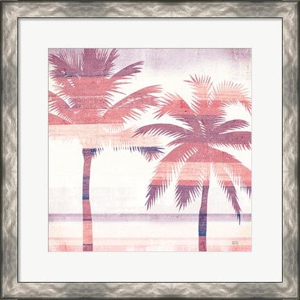 Framed Beachscape Palms III Pink Purple Print