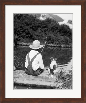 Framed 1920s 1930s Farm Boy Fishing Print