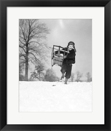 Framed 1930s Boy Wearing Aviator Cap Print