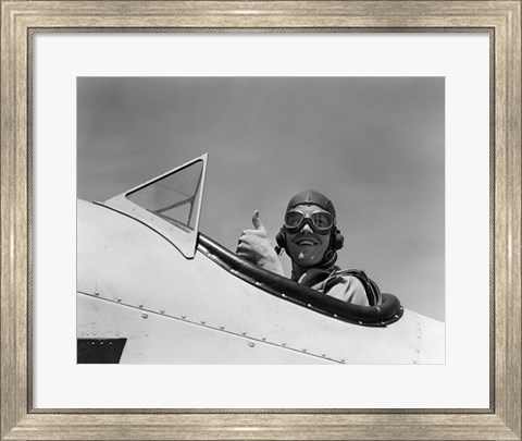 Framed 1940s Smiling Army Air Corps Pilot Print