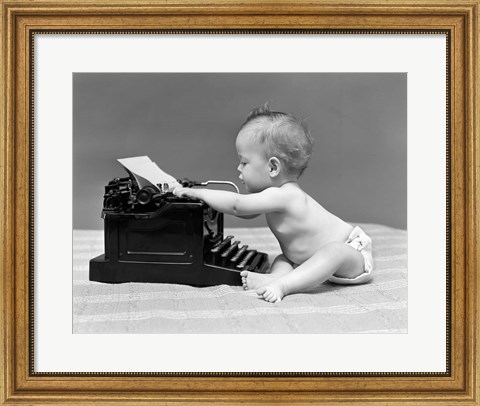 Framed 1940s Baby In Diaper Typing Print