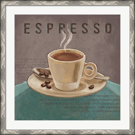 Framed Coffee and Co III Teal and Gray Print