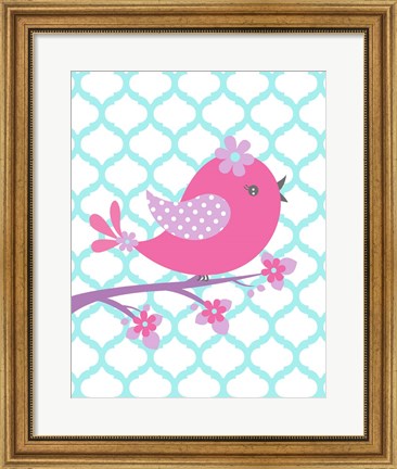 Framed Bird Floral Branch I Print