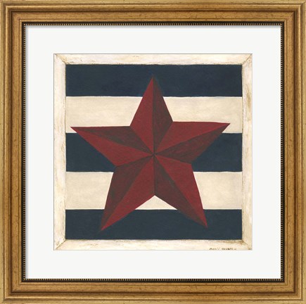 Framed Red Star, Blue Stripes Print