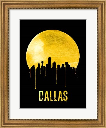 Framed Dallas Skyline Yellow Print