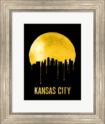 Framed Kansas City Skyline Yellow Print