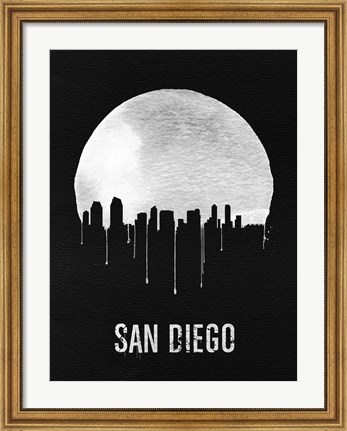 Framed San Diego Skyline Black Print