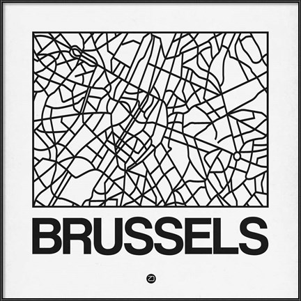 Framed White Map of Brussels Print
