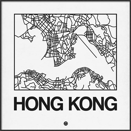 Framed White Map of Hong Kong Print