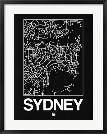 Framed Black Map of Sydney Print