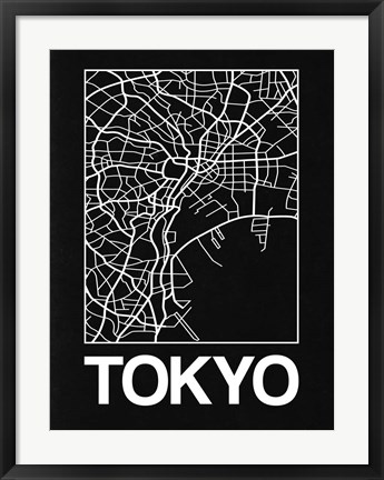 Framed Black Map of Tokyo Print