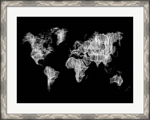 Framed World Map White Drawing Print