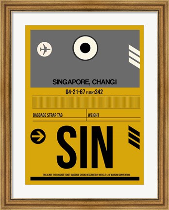 Framed SIN Singapore Luggage Tag I Print