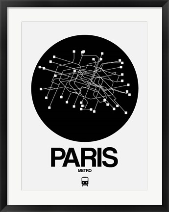 Framed Paris Black Subway Map Print