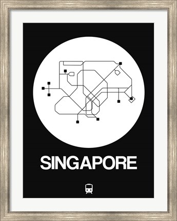 Framed Singapore White Subway Map Print