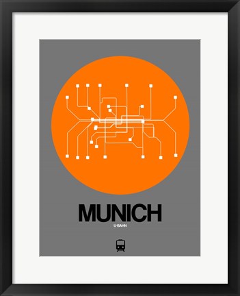 Framed Munich Orange Subway Map Print